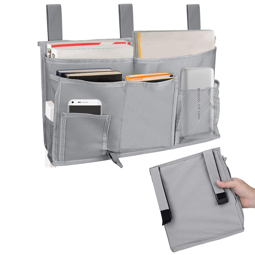QUCUMER Bedside Storage Pocket Bedside Caddy Organizer Bedside Storage Bag Bed Pocket with Water Bottle Holder Bed Bedside Storage Caddy Hanging Bag with 8 Pockets Bed Bag for Dorm Rooms Bunk Bed