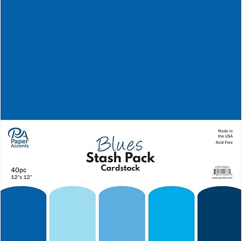 PA Paper Accents - Paquete de cartulina de 12 x 12 pulgadas, color azul, para hacer tarjetas, álbumes de recortes, impresión, quilling y