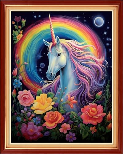 Image of Foxhool Stamped Cross Stitch Kits,11CT Printed Cross Stitch Pattern Full Embroidery Kits for Beginner Needlepoint Kits-Robot Unicorn Attack 16x20 inch