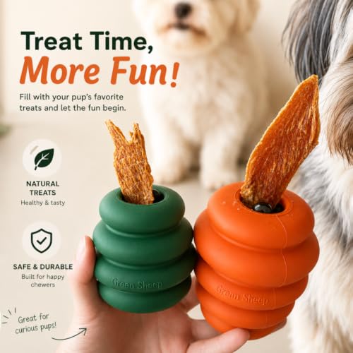Image of Green Sheep Enrichment Dog Ball for Small Dogs, Natural Rubber Treat Dispensing Chew Toy for Mental Stimulation & Boredom Relief, Interactive Dog Toys, Green