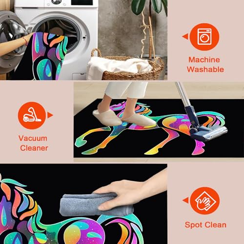 Tapis de salon poney noir 150x210cm antidérapant à poil ras - 6