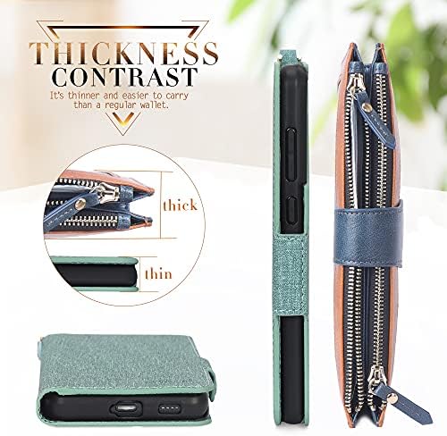 Skycase Samsung Galaxy S21 FE Case 5G 6.4", [RFID Blocking] S21 Wallet Case, Handmade Flip Folio Wallet Case with Card Slots and Detachable Hand Strap for Samsung Galaxy S21 FE 6.4" 2022, Green