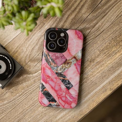 Coque résistante iPhone 16 Pro marbre géométrique rose protection chic - 4