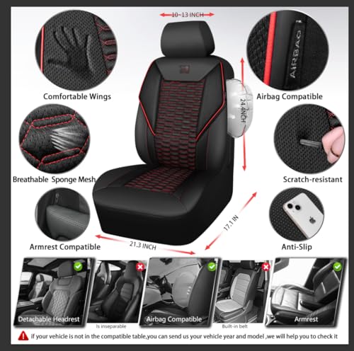 Image of CAR PASS 3D Foam Mesh Leather Car Seat Covers Full Set,Breathable Mesh Faux Leather Seat Covers for Car,Universal Fit for SUV Truck Sedan Automotive, Armrest Airbag Compatible,Black and Red