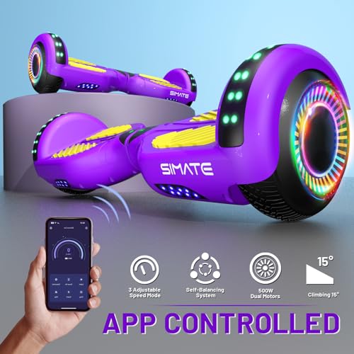 Image of SIMATE Scooter, Colorful LED Light-Up Wheels, Bluetooth Speakers and APP, Dual 250W Motors, 8.5 mph Max Speed & 8.5 Miles Max Range, Gifts for Kids Adults Girls Boys