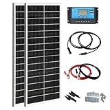 XINPUGUANG Solar Panel Kit 200 Watt 12 Volt,2pcs 100 Watt Moncrystalline Module,20A Charge Controller, Extension Cable,Mounting Brackets for Off Grid RV Trailer Camper Marine (200W Solar Kits)