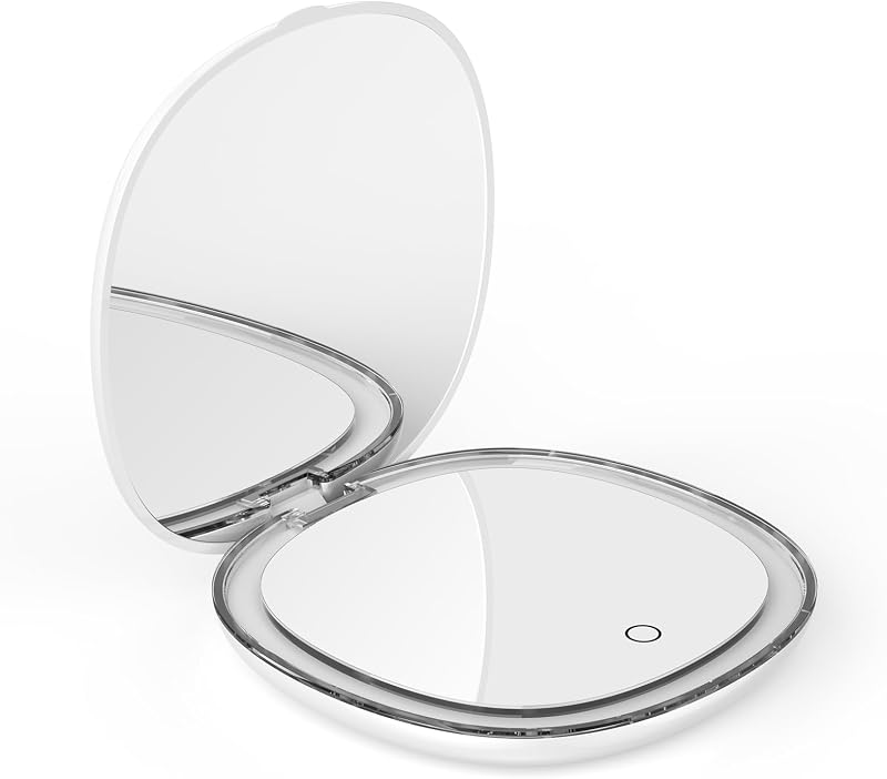 Espelho compacto dobrável ONFLY com iluminação LED ajustável, ampliação 1x/3x e recarga USB