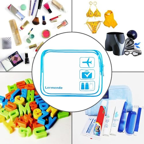 Image of 2pcs /pack Lermende Clear Toiletry Bag TSA Approved Travel Carry On Airport Airline Compliant Bag Quart Sized 3-1-1 Kit Luggage Pouch (Blue)