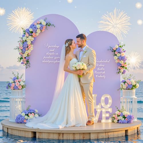 Image of Purple Lavender Arch Backdrop Cover for Wedding, 7.2FT 6FT Set of 2 Stretchy Spandex Fitted Arch Stand Cover for Baby Shower, Birthday Party Decor, Chiara Backdrop Cover with Double-Sided Design