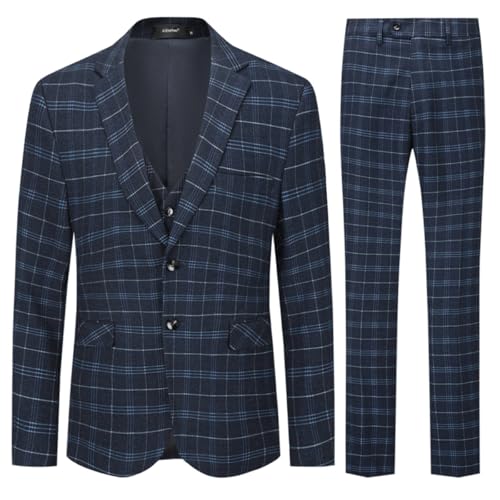 Allthemen Herre Anzug Kariert Herrenanzug Slim Fit 3 Teilig Anzüge für Business Hochzeit #6248 Schwarz X-Large