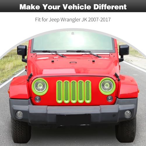 CheroCar for JK Mesh Grille Grill Insert & Headlight Cover Trim Exterior Accessories for Jeep Wrangler JK 2007-2017,Light Green… by CheroCar - Image 2
