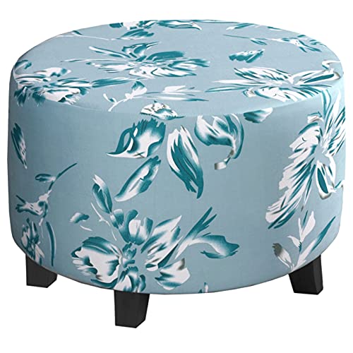 Gamukai Printed Round Ottoman Slipcover Stretch Floral Print Ottoman Covers Footstool Protector For Storage Stool With Elastic Bottom (Light Green, X-Large) #TOP12