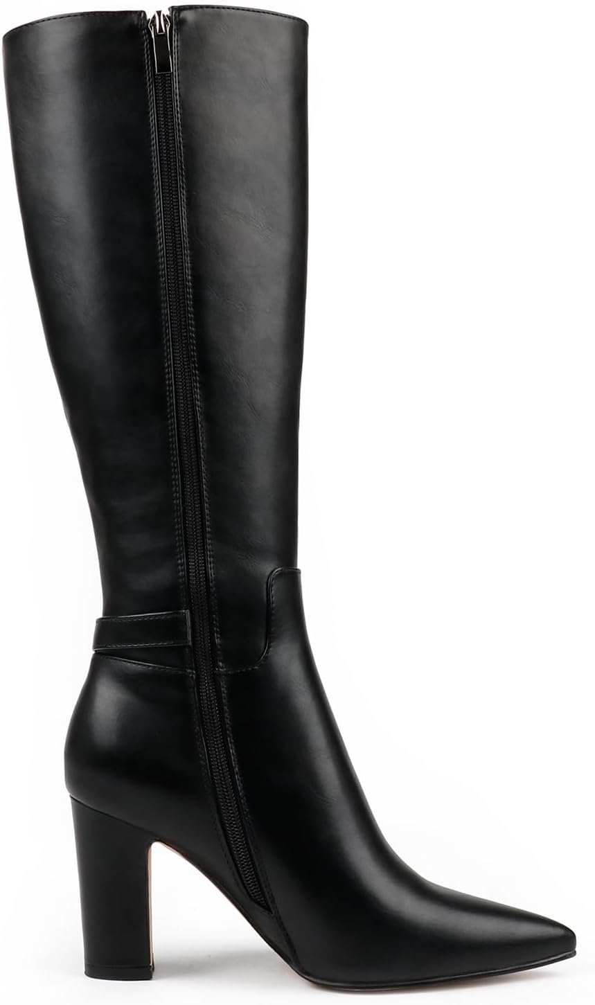 JOY IN LOVE Women's High Block Heel Wrinkled Slouchy Zipper Knee High Boots - Image 5