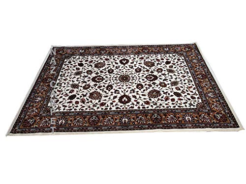 Image of Kashmiri Traditional Woollen Carpet with Advanced 1 Inch Thickness & Classical Look 180x275cm (6x9 Feet) Color White