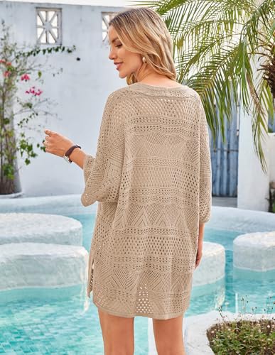 Image of GRACE KARIN Women Lightweight Summer Cardigan Crochet Knit Kimono Sweaters | Lightweight Crochet Knit Fabric, Short-sleeve Open-front Oversized Kimono, Ideal Casual Outerwear for Summer Daily Wear