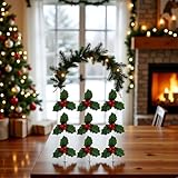 20 Pcs Red and Green Christmas Holly Berries Faux Berry Flowers with Leaves Xmas Berry Picks Decoration,Beautiful Christmas Wreath Branches,ChristmaVase Fillers,Artificial Plants and Flowers - Image 4