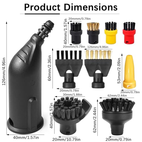 10 Stück Kompatibel mit Dampfreiniger Zubehör,Easyfix SC1 SC2 SC3 SC4 SC5 CTK10 CTK20 6 Große Rundbürsten 2 Fugenbürste 1 Düse und 1 Verlängerungsdüse Strapazierfähiges Nylonborstenmaterial