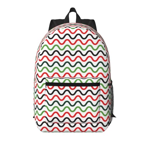 Watermelon Black Red And Green Wave Pattern Fashionable Daypack 17 Inches Zippers Backpack Double Shoulder Bag for Women Men