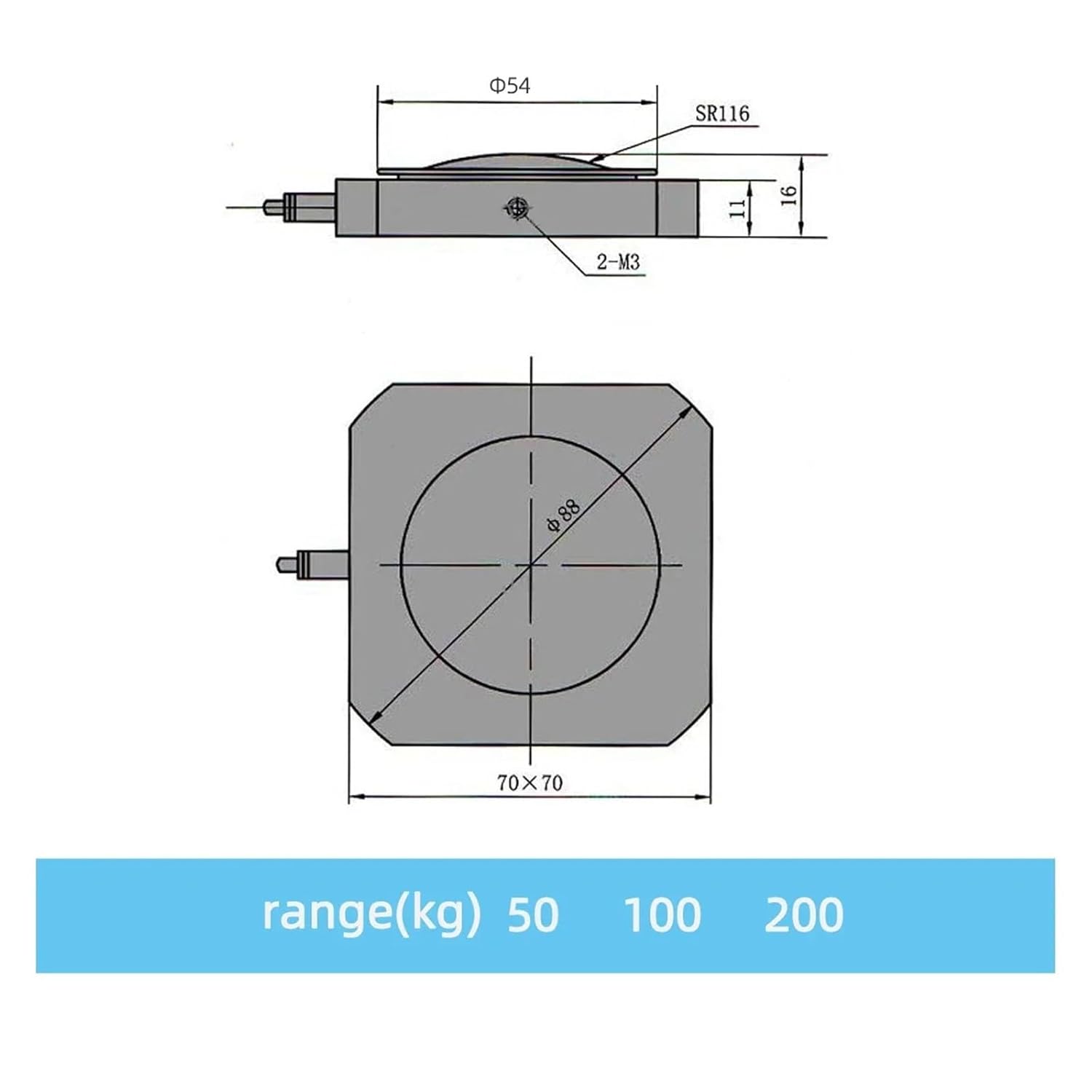 1pcs Foot Pedal Force Sensor for Detecting Braking of Automotive Brakes Stomping Type 0-50KG 0-100KG 0-200KG(0-200kg)
