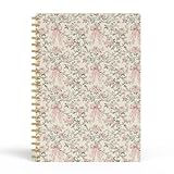 EKGJW Floral Vintage Pink Bow Journal,Vintage Floral Spiral Notebook for Women,Aesthetic Girly Notebook for women,5.5x8.3 Inch