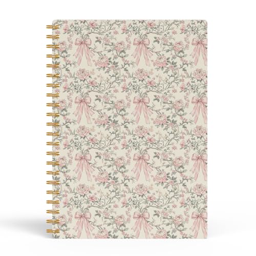 EKGJW Floral Vintage Pink Bow Journal,Vintage Floral Spiral Notebook for Women,Aesthetic Girly Notebook for women,5.5x8.3 Inch