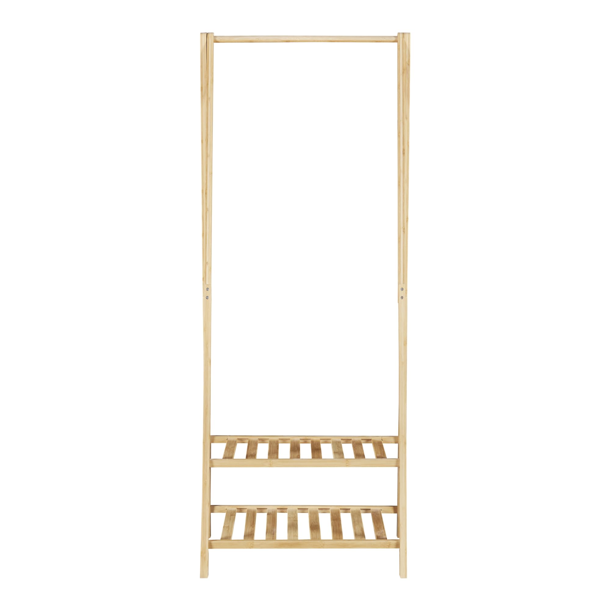 [en.casa] Stand Appendiabiti in bambù Organizzatore Guardaroba per Ingresso Camera da Letto Porta Abiti con Barra e 2 Ripiani Struttura a Doghe 150 x 60 x 40 cm - Color Naturale