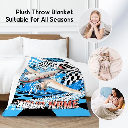 Boys Blanket Gifts, Personalized Kids Blanket with Name, Fluffy Flannel Throw for Son Grandson, Custom Airplane Gifts for Toddler, 30"x40"