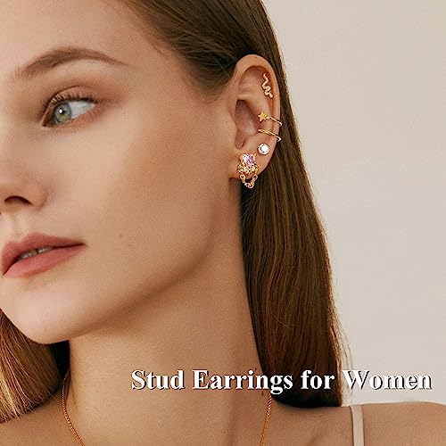 LOYALLOOK 18PCS Cartilage Earring Stud for Women Surgical Steel Flat Back Earrings Couch Hoop Piercing Opal Flower Sanke Helix Tragus Piercing CZ Cartilage Earring Piercing4