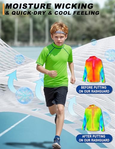 Boys Rash Guard Short Sleeve Swim Shirt UPF 50+ Sun UV Protection Kids Youth SPF Surfing Water Beach Swimwear Top Quick Dry3