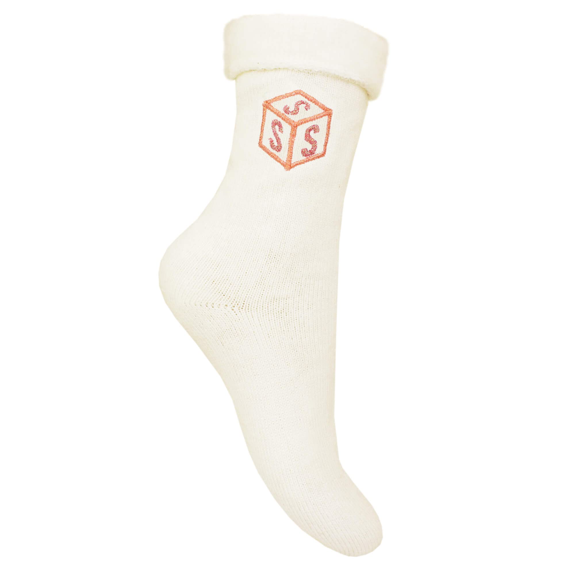 Teddyt's Women's Cream With Peach Personalised Initial Glitter Geometric Fluffy Slipper Bed Socks (Cream With Peach)