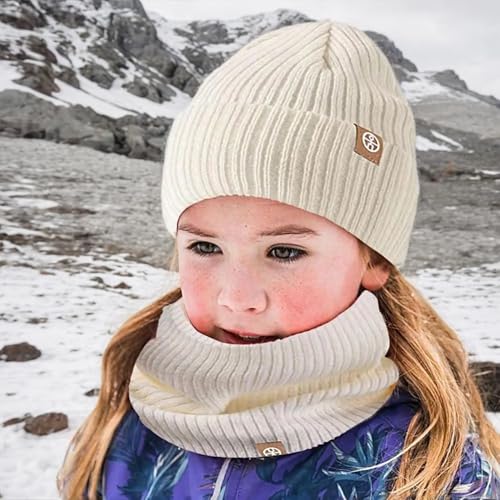 Yeory Kids Winter Hat, Hat and Scarf Sets for Kids, Kids Beanie Hat Scarf Gloves Set, Knit Toddler Scarf Beige White, Knitted Beanie Hats2