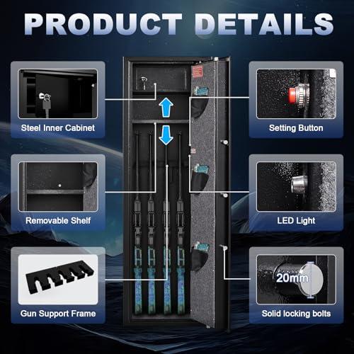 Image of Marcree 5-8 Gun Safe, Gun Cabinets for Rifles and Shotguns, Gun Safes for Rifles and Pistols with Adjustable Racks & Pistol Storage, Quick Access Rifle Safes, No Assembly
