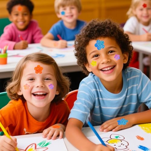 Image of 500Pcs Spring Vinyl Floral Stickers Roll 1in Glitter Stickers 8 Colors Flower Label Tag Self-Adhesive Classroom Reward Waterproof Decals for Envelope Bottle Birthday Party Decor
