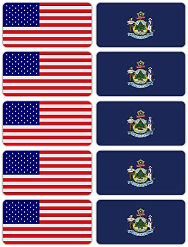 (x10) 3M Reflective Maine and US Flag Stickers | Versatile Safety Decals | Hard hats, laptops, bikes, toolboxes