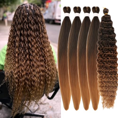 Ombre 1B/30/27 Braiding Hair Pre stretched Brown to Honey Blonde Boho Hair for Braiding Knotless Curly Crochet Braids Ez Braid Synthetic Twist
