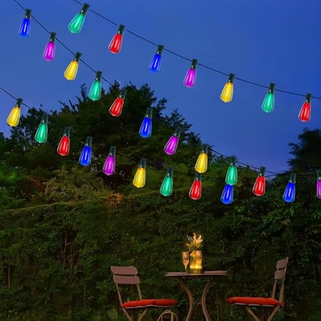 LED Outdoor String Lights Waterproof 50FT Christmas Patio Lights with 27 ST38 Shatterproof Multicolor Bulbs(2 Spare), Connectable Outside Hanging Christmas Lights for Backyard Yard Gazebo Porch Party