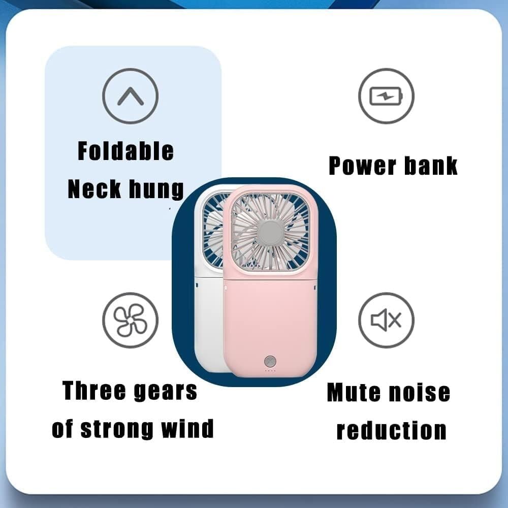 Mini Ventilatore con 3 impostazioni di velocità, Mini Ventilatore Portatile con Regolazione Pieghevole a 180°, Ventilatore Personale da Appendere al Collo, Supporto Mobile Silenzioso