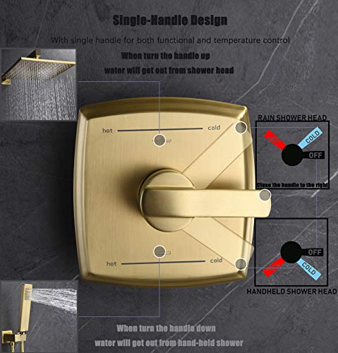 Shower System, Shower Faucet Set With Dual Functions, Bathroom Luxury Brass Brushed Gold With 10" Rain Shower Head Wall Mounted Shower Set All Metal, Brushed Gold (Rough In Valve Included) #TOP2