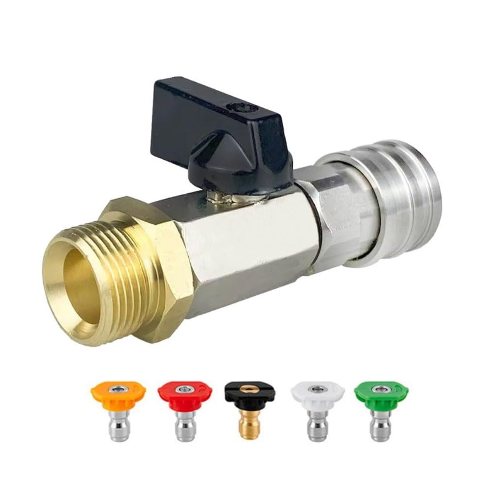 Válvula de bola para lavadora de alta presión con conector rápido e interruptor de encendido/apagado, 4500 PSI, construcción de latón de acero inoxidable, para modelos Kaichi