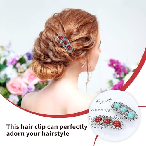 Pinzas para cabello vintage con turquesa artificial rojo y verde miniatura 5
