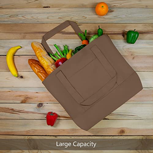 Image of TOPDesign 1-Pack Canvas Tote Bag with an External Pocket, Reusable Grocery Shopping Bag, Top Zipper Closure, Daily Essentials (Brown)