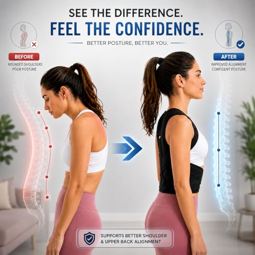 Image of PulGos Posture Corrector Belt for Men & Women | Adjustable Upper Back Brace for Shoulder & Clavicle Support | Back Straightener for Posture Correction & Back Pain Relief | Lightweight & Breathable