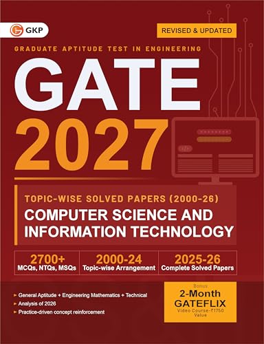 Image of GATE 2027 Computer Science & Information Technology | Topic-wise Previous Year Solved Papers (2000-2026) | 27 Years PYQ with Detailed Solutions | MCQs, NTQs & MSQs | GATE CS IT Topicwise Question Bank
