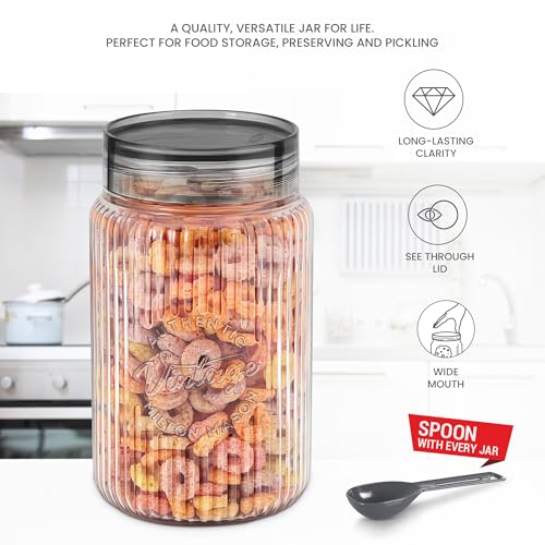 Image of MILTON Olive 2000 Airtight Food Grade Modular Plastic Container | BPA Free, Stackable & Transparent | Wide Mouth with See-Through Lid | Ideal for Cereals, Pulses, Spices, Set of 2, 2000 ml each, Grey