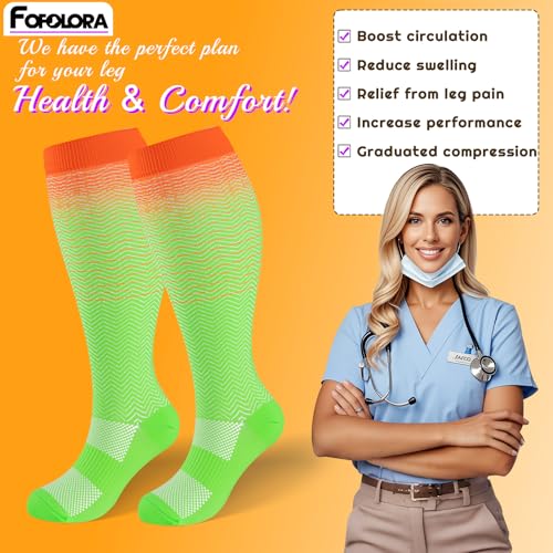 Image of Plus Size Compression Socks for Women & Men 3 Pairs, Wide Calf Extra Large 20-30 mmHg Knee High Support Socks for Travel, Running, Nurse