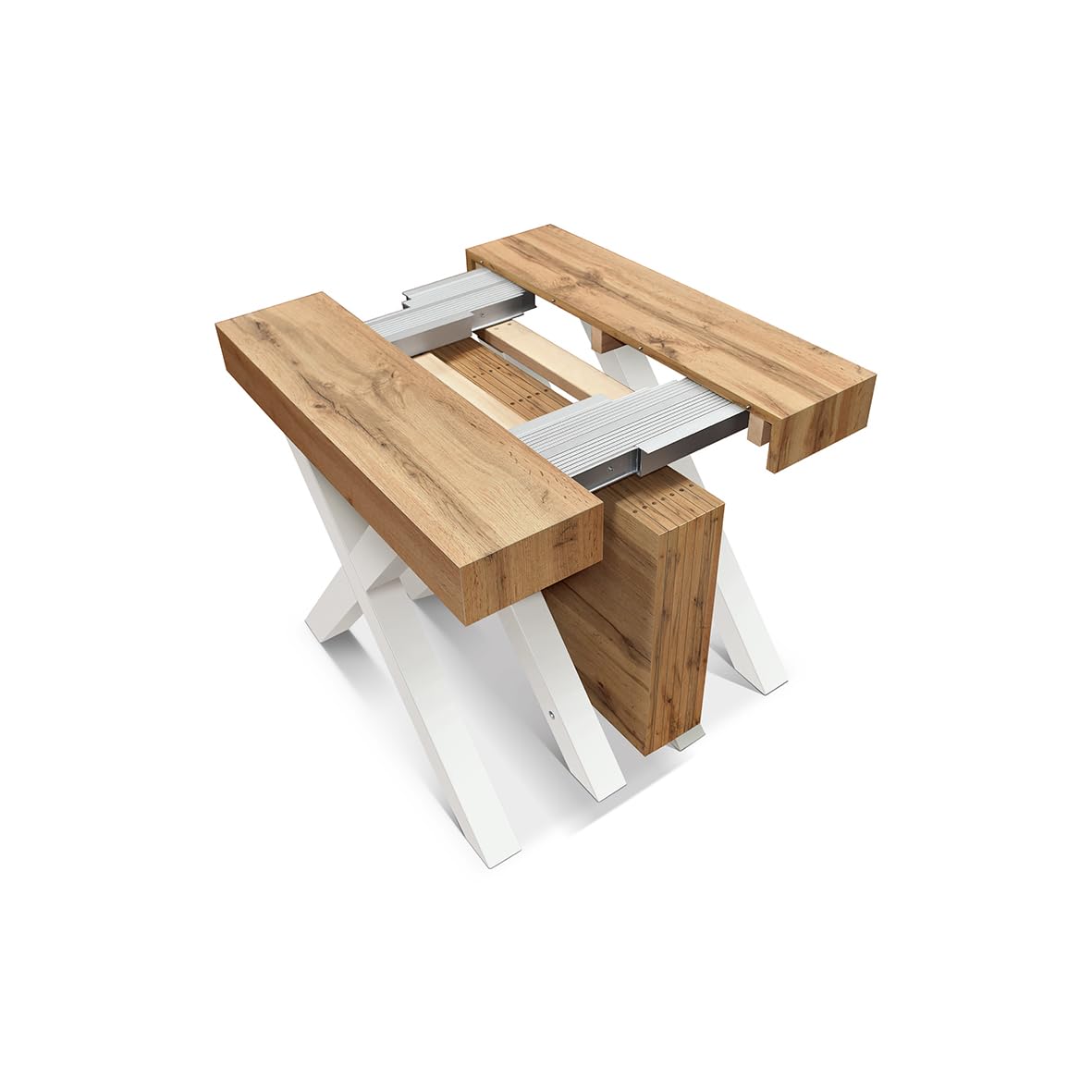 PAZZO DESIGN, Tavolo Consolle Allungabile Grazia con porta prolunghe e gambe bianche a X, Fino A 16 Posti, Cucina, Salvaspazio, Made in Italy, Da 45 A 402 Cm - id_2374