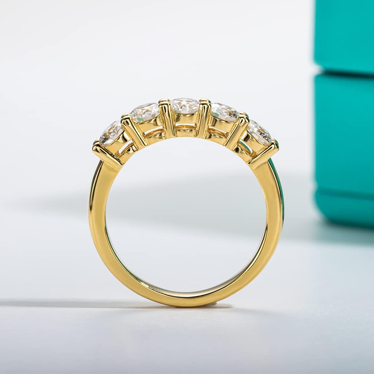 AnuClub 5 Stone Moissanite Ring 1.5cttw D Color VVS1 Clarity 925 Sterling Silver Stackable Rings For Women With Certificate - Image 3