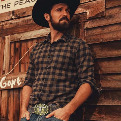 UTOWO Men Dark-Brown Casual-Belt Bronze-Buckle Western-Cowboy-Belt Country-Rodeo Skull-Longhorn Jeans-Acc for 32-40 In Waist2