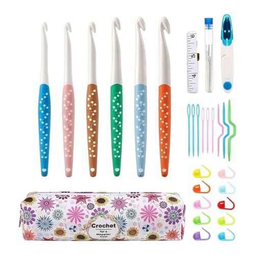 Ganchillos Ergonómicos de Crochet - Set de 6-12 mm con de Almacenamiento Antideslizante,Agujas con Mango Ergonómico Acolchado | para principiantes y adultos, proyectos de DIY como bufandas, mantas, mu