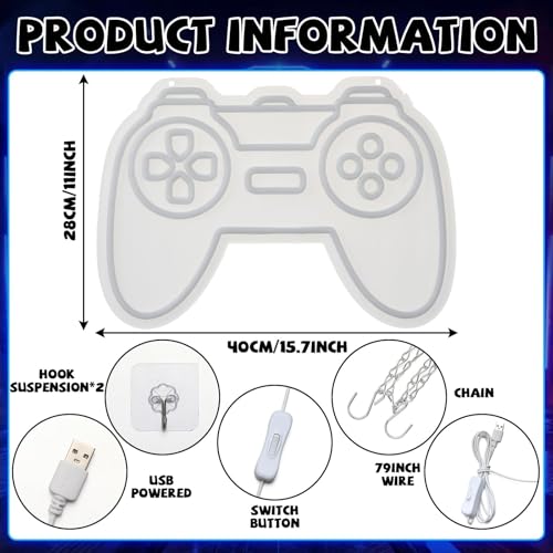 Image of Gamer Neon Sign for Teen Boys Girls Gift Blue Gamepad Shaped LED Light Hangings Cool Gaming Light up Sign Decoration USB Powered for Game Stuff Room Accessories Bedroom Wall Decor Supplies
